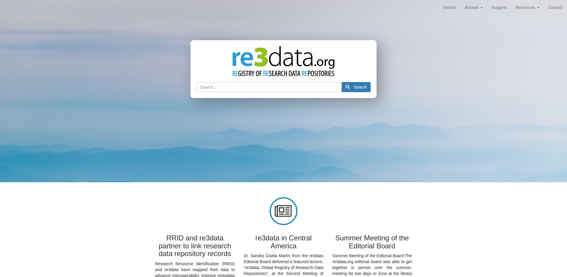 Página inicial do re3data, registro de repositórios de dados de pesquisa, com o número de repositórios listados